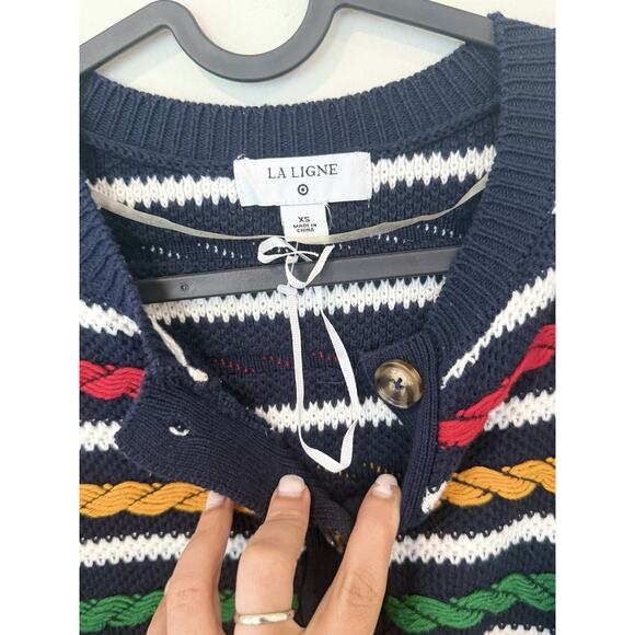 La Ligne x Target Sweater Navy Blue Striped Button Front Cardigan Size XS NWOT - Picture 5 of 12